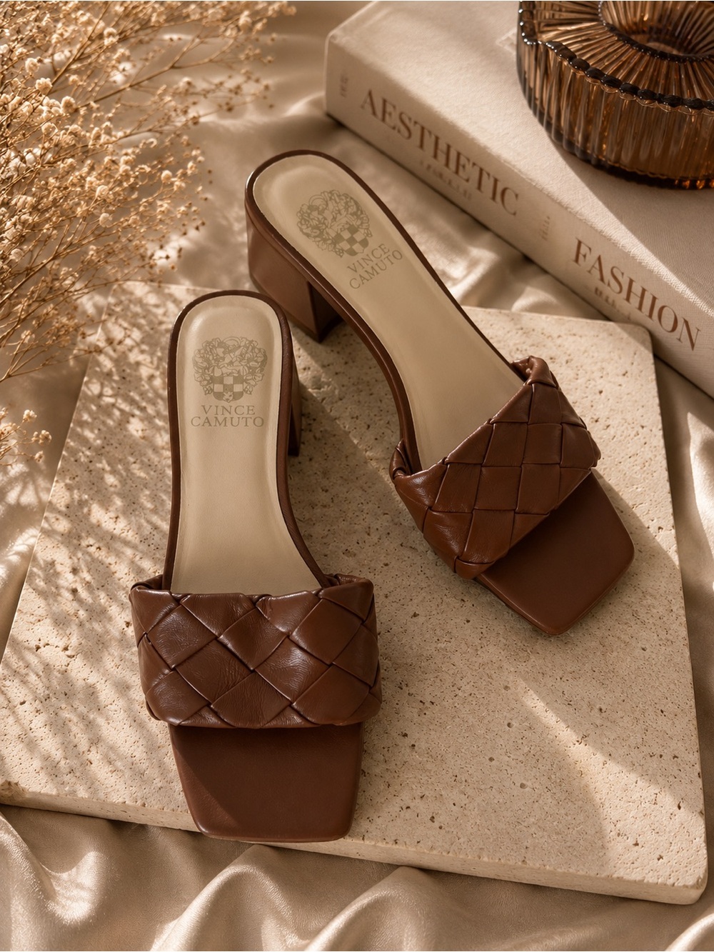 Vince Camuto Cognac Brown Braided Slide Mules